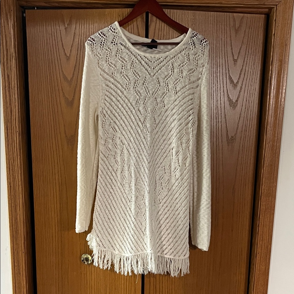 Style & Co. Cream Knit Fringe Top
